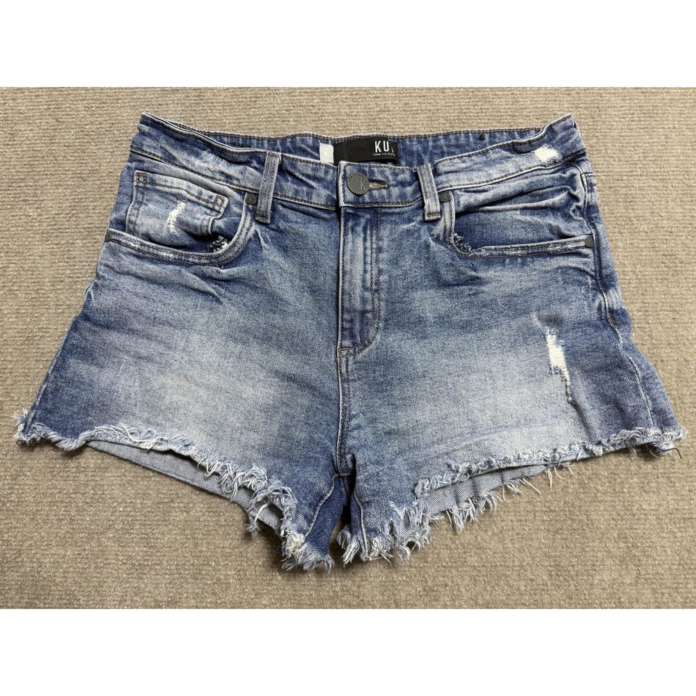 Kut From The Kloth Shorts Womens 4 Blue Distressed Denim Raw Hem Frayed Cutoff